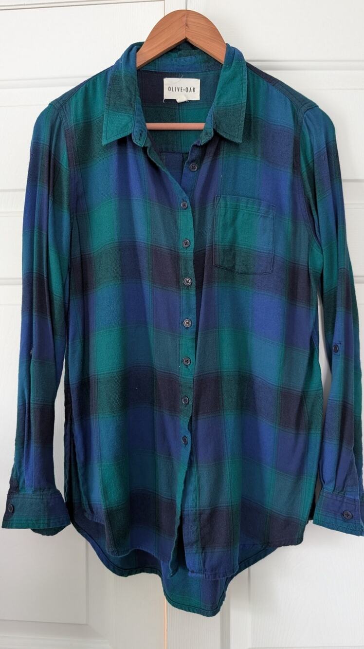 Olive + Oak Blue Green Flannel Button Up Shirt